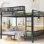 Grand lit superposé en métal pour adultes et adolescents, noir, livré avec, tablette de rangement, cadre robuste, bonne stabilité, thermolaqué noir, capacité de 350 lb / 600 lb