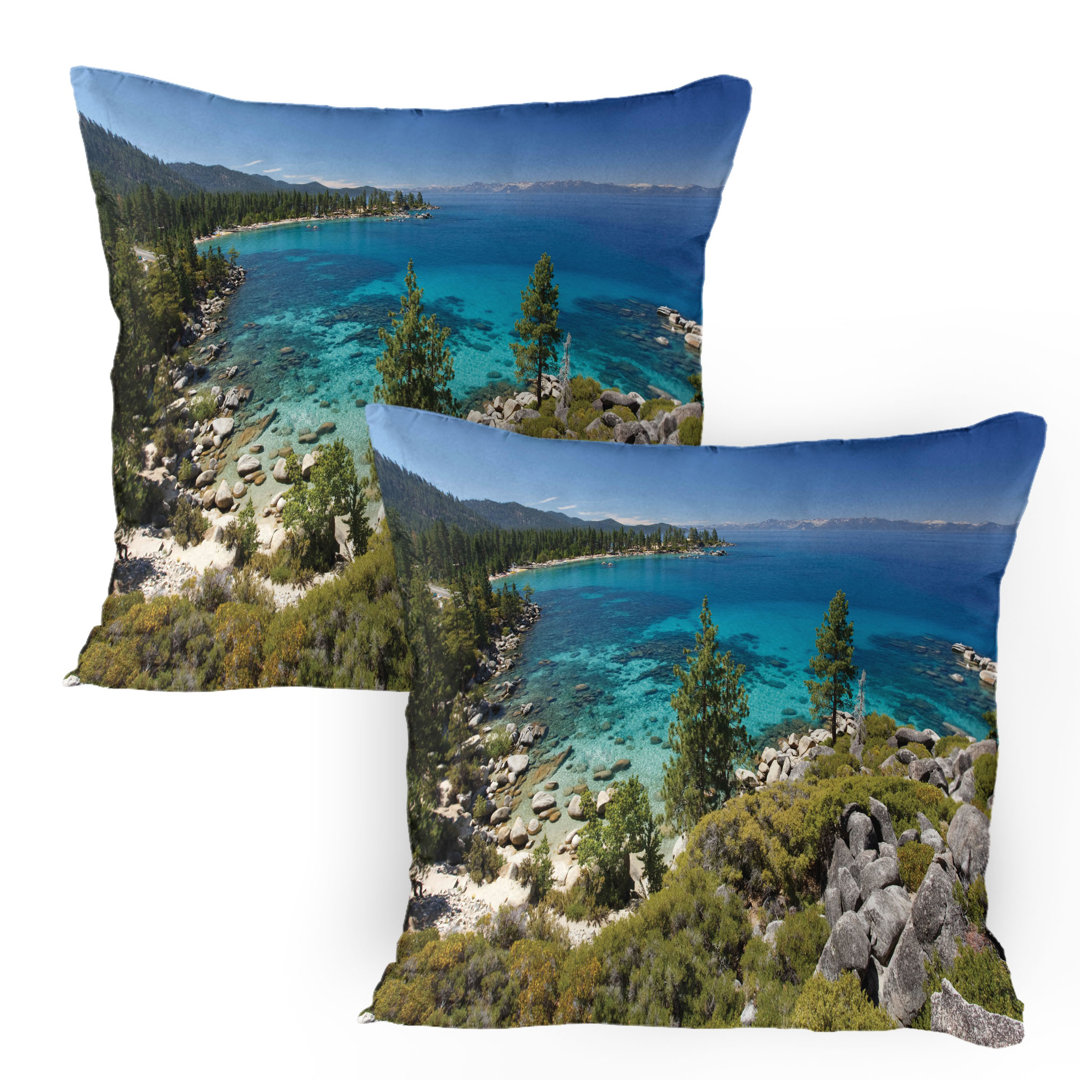 Kissenbezug Packung mit 2, Lake Tahoe Kayaking, Aqua Blau