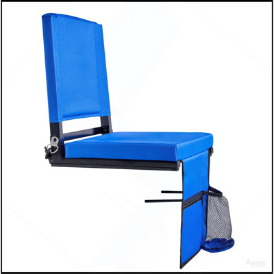 Stadium Seat, Folding Bleacher Chair with Back Support and Thick Cushion, Padded Stadium Seat for Bleacher Includes Shoulder Strap, Hooks, Cup Holder, and Side Pocket, Blue Bleachers Chair