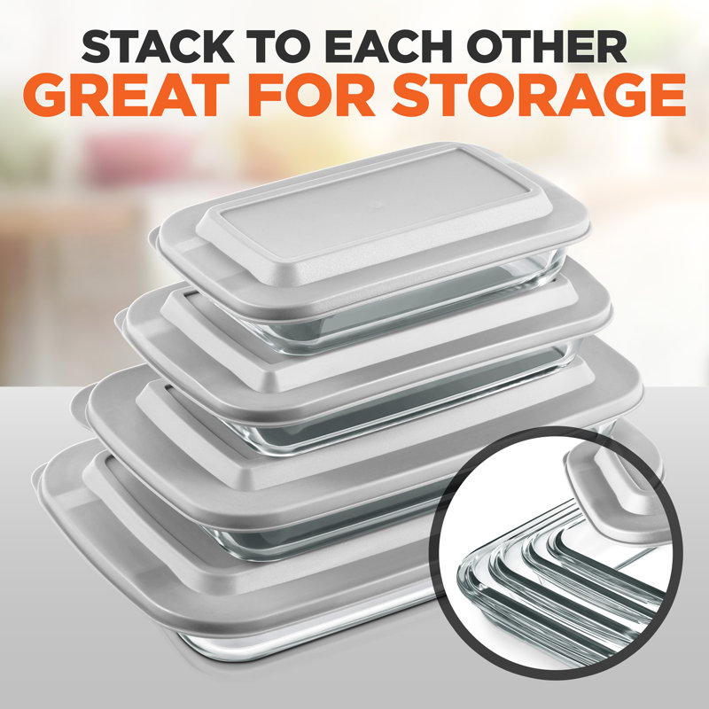 White Borosilicate Glass Rectangular Bakeware Set with BPA-Free Lids
