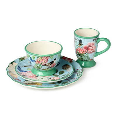 Certified International Flora 16-piece Dinnerware Set, Service For 4 – Includes Dinner Plates, Dessert Plates, Pedestal Mugs In Blue;white;green;pink