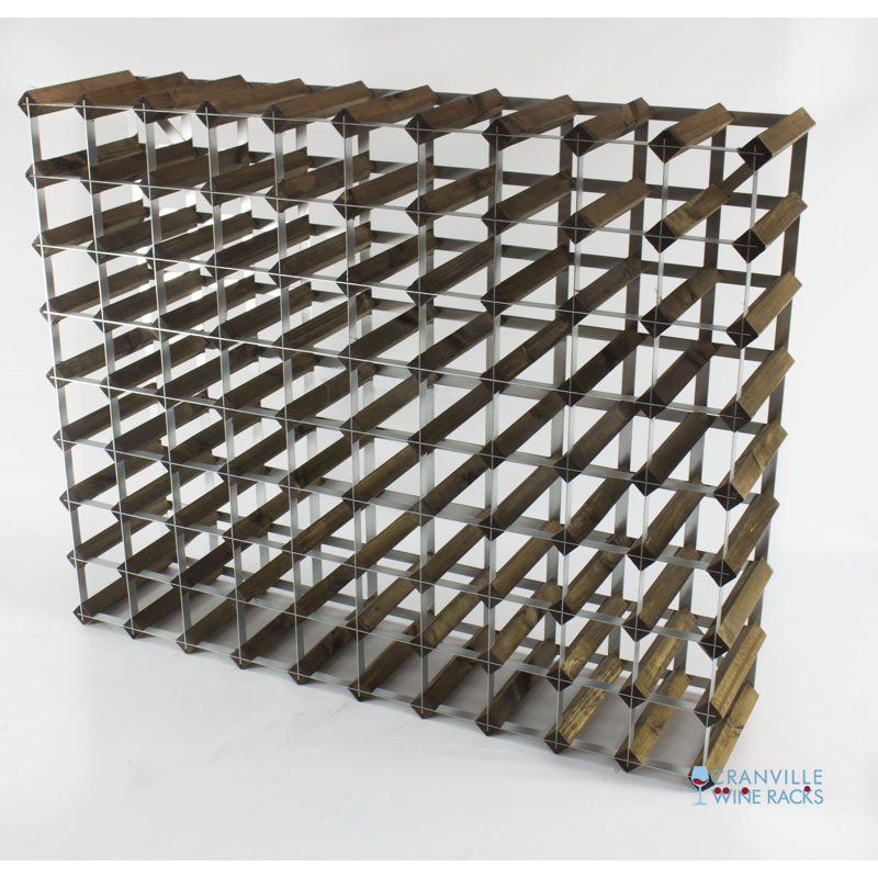 Liddle 90 Bottle Floor Wine Bottle Rack, Walnut Stained Pine / Galvanised Steel