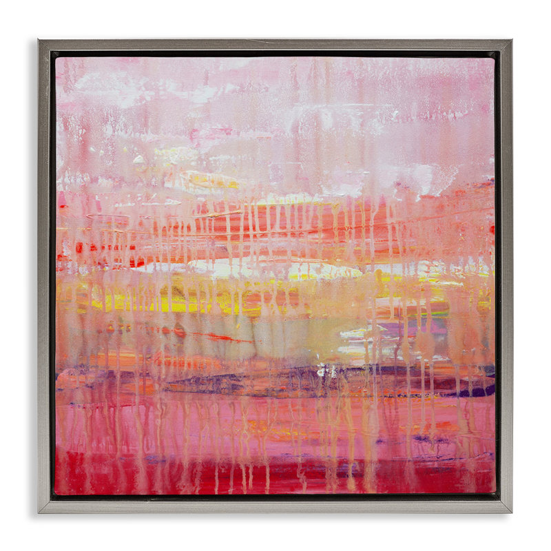 "Dripping Paint on Pink", art mural sur toile flottante par Hilary Winfield, Cadre flottant gris lustré, H 18 po x l 18 po