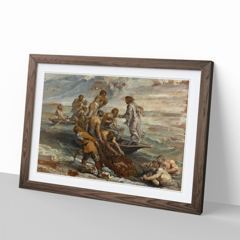 The Miraculous Fish Drought by Peter Paul Rubens - Picture Frame Painting, Walnut Framed, 27cm H x 36cm W x 2cm D