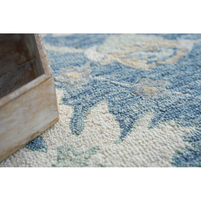 Claremont Oushak Hand Tufted Area Rug in Blue/Ivory, Rectangle 9' x 12'