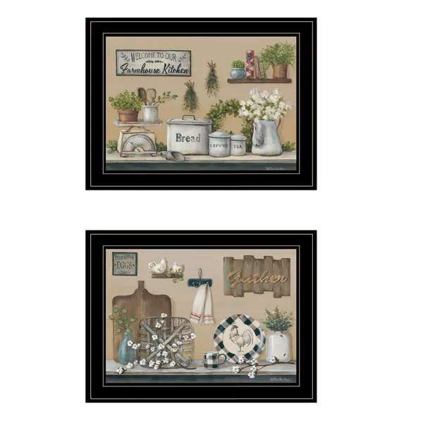 «Farmhouse Kitchen» 2 pièces par Pam Britton, reproduction encadrée prête à accrocher, cadre noir