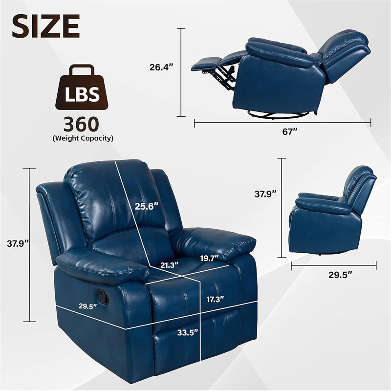 Fauteuil inclinable électrique en cuir Wilderich, Similicuir bleu