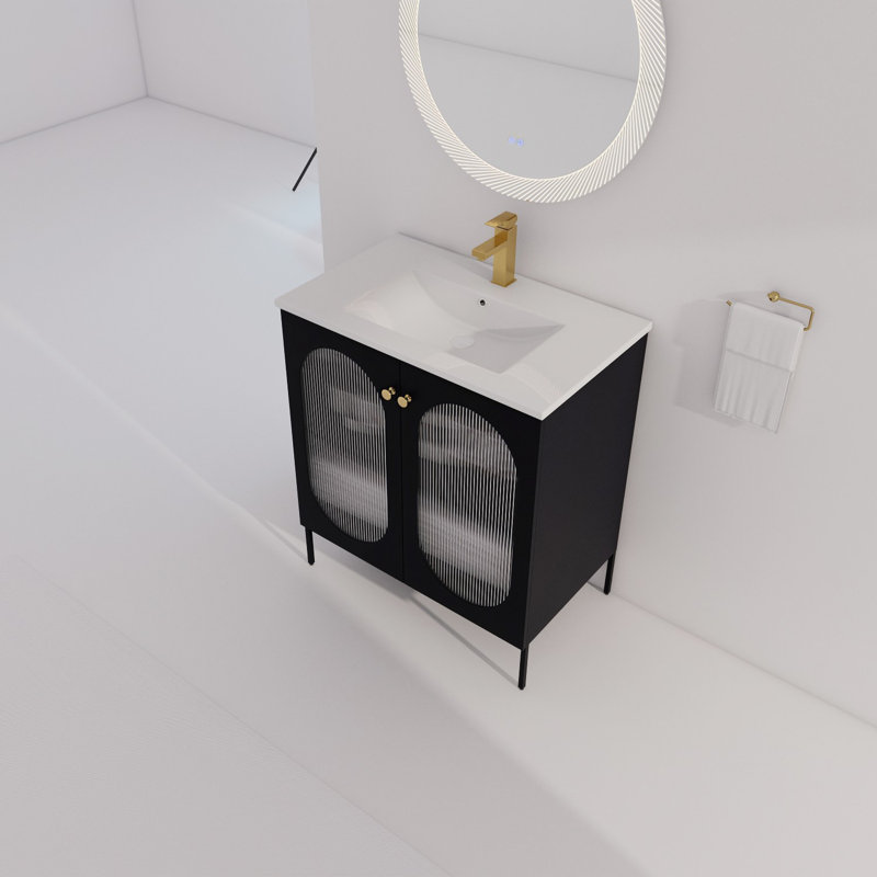 Black Freestanding Single Sink Vanity with White Ceramic Top