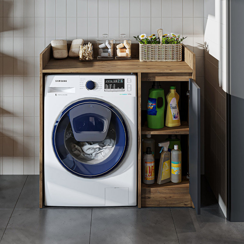 Derin Washing Machine Cabinet with Cupboard, 100 cm, Anthracite/Oak