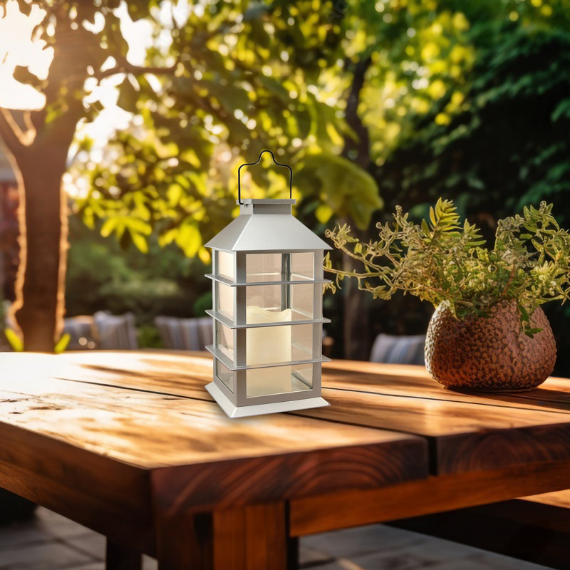 Silver Solar Powered Lantern with LED Candle