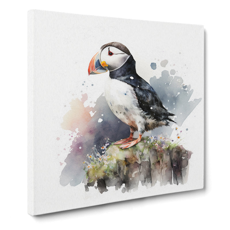 Puffin Watercolour - Wrapped Canvas, 35cm H x 35cm W x 3cm D