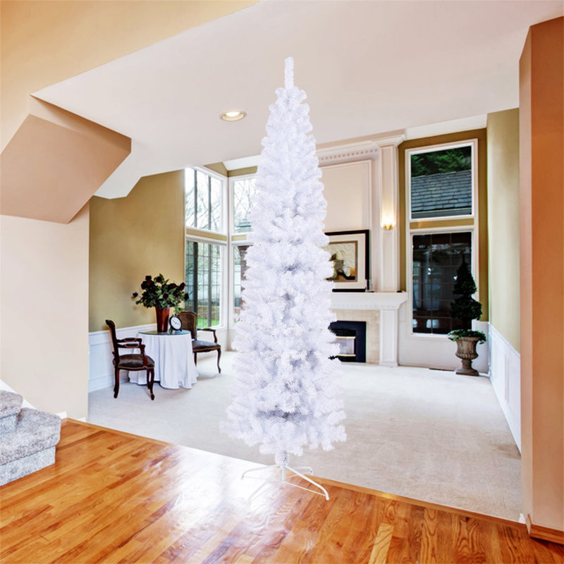 Slim Artificial Christmas Tree  Includes Foldable Metal Stand