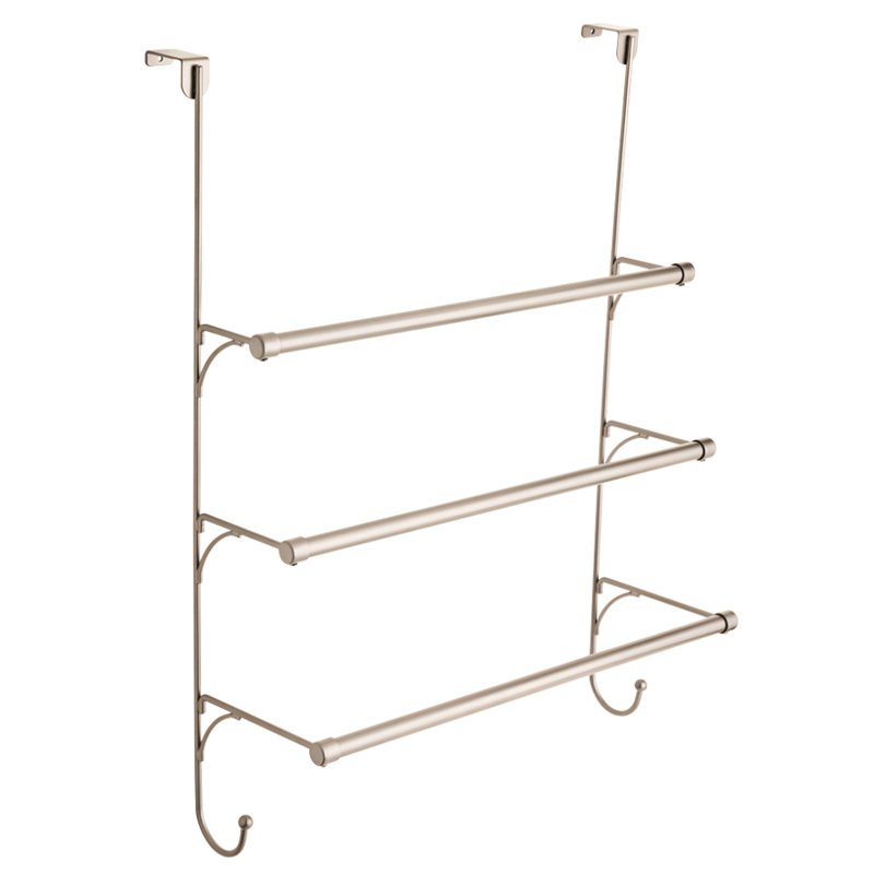 Brushed Nickel Over-the-Door Triple Towel Rack with Hooks