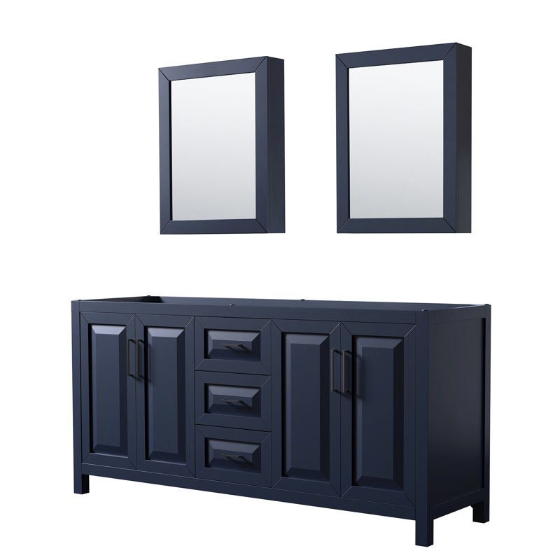 Daria 71'' W Double Bathroom Vanity Base, Dark Blue/Matte Black