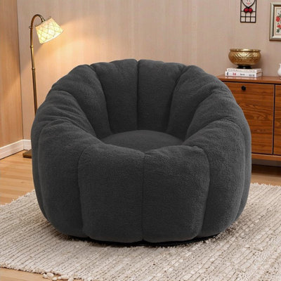 Compression Pumpkin Bean Bag Sofa For Adults, Soft Teddy Fabric Bean Bag Chair