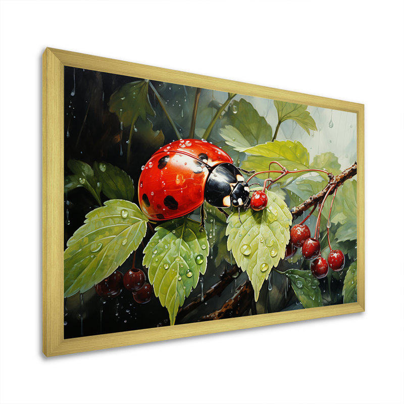 " Botanical Landybug Harmony ", Gold Single Picture Framed, 24" H x 32" W x 1" D