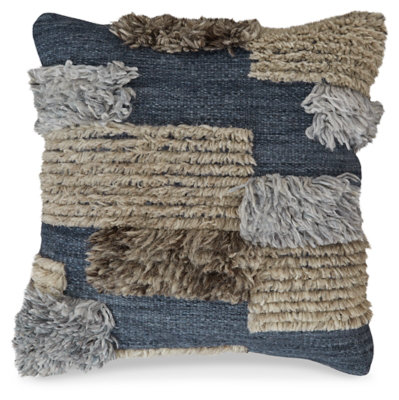 Hand-Knotted Blue and Gray Wool Square Pillow, 20" x 20"
