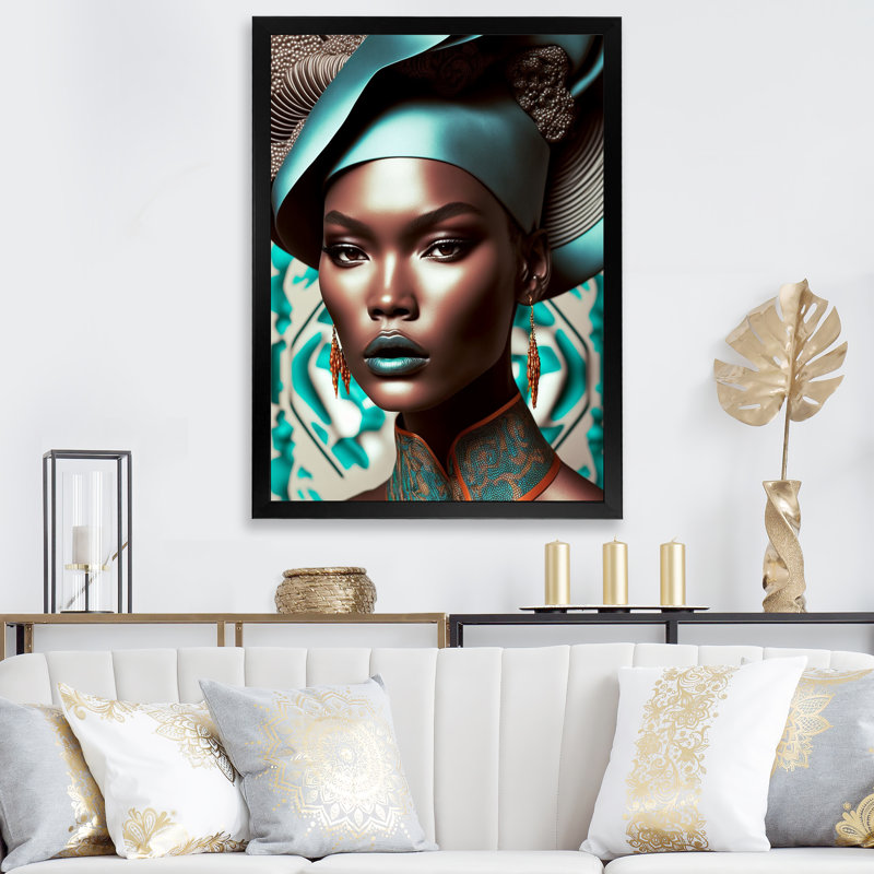 Exquiste, femme africaine, conception X - reproduction sur toile, H 40 po x l 30 po x P 1,5 po, Cadre photo noir