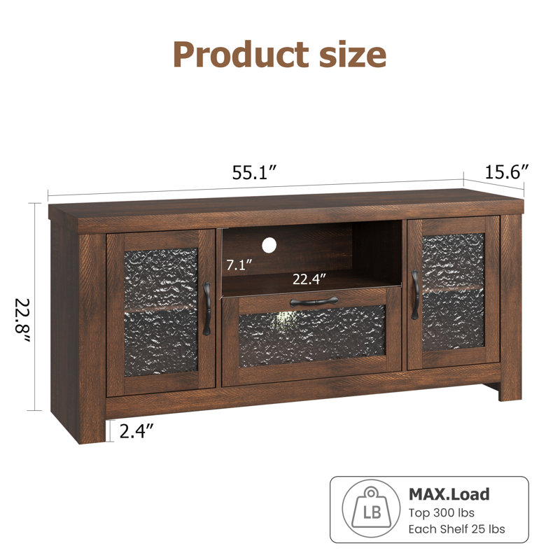  Farmhouse TV Stand for 55 Inch TV, Entertainment Center with Acrylic Door & Adjustable Shelves, Sideboard Buffet Storage Cabinet for Living Room Bedroom, Rustic Brown