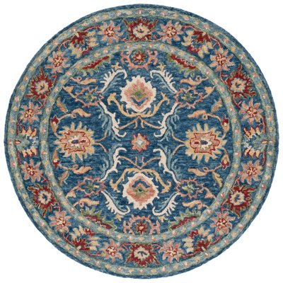 Tapis oriental en coton et laine bleu / vert Roshaunda