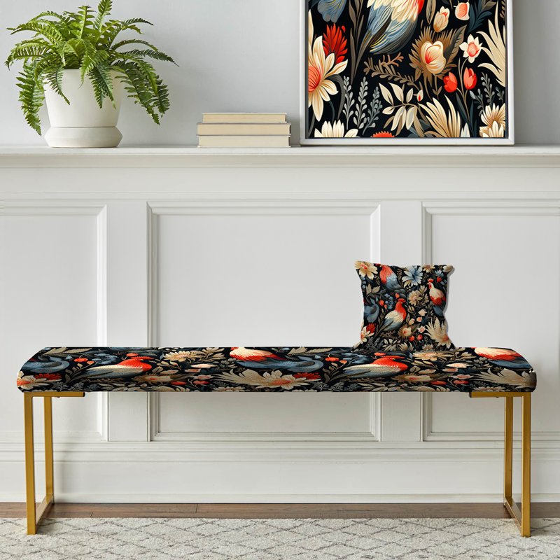 Motif de coq rouge Country Charm - banc rembourré en marbre doré
