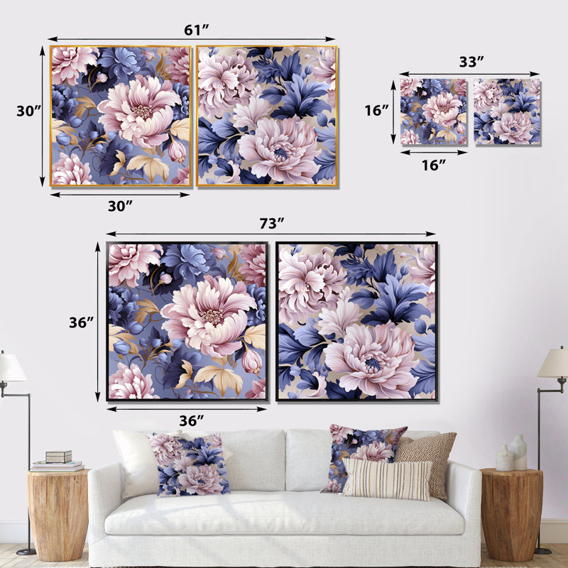 Ensemble de salon mural 2 pièces Pangle - Abstract Botanicals, Toile tendue, H 16 po x l 33 po x P 1 po