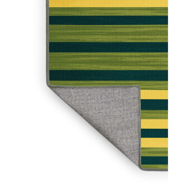 Tapis vert à rayures horizontales lavable à la machine, Rectangulaire 2 pi x 3 pi