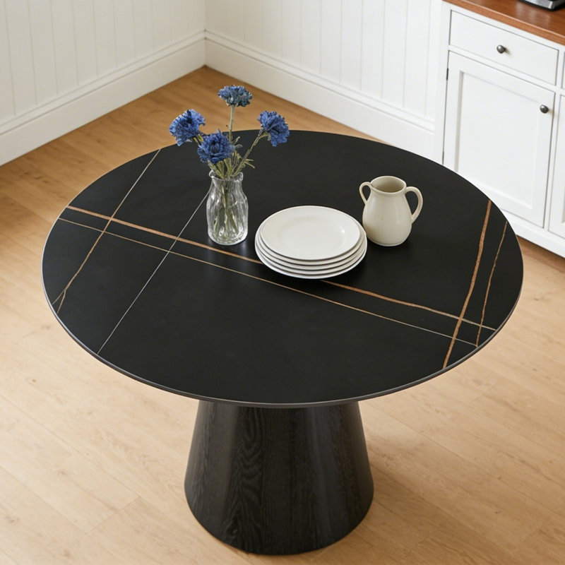 42" Marble Dining Table, Round Dining Table With Marble Top, Small Kitchen Table With Wooden Leg, Modern Dining Room Table For 4-6 People, Ideal For Home, Dining Room.