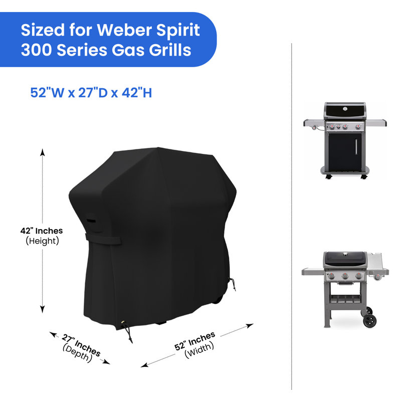 Covers & All Weber Spirit 300 & Spirit II 300 Series BBQ Grill Cover, Heavy Duty Grill Cover For Outdoor Grill Waterproof & UV Resistant BBQ Cover For Spirit 200, Genesis Silver A (52"W X 27"D X 42"H)