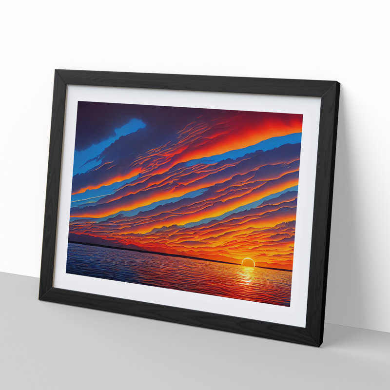 XH1022-3117X Endearing Sunset Seascape - Single Picture Frame Print, 46cm H x 64cm W x 2cm D, Black Framed