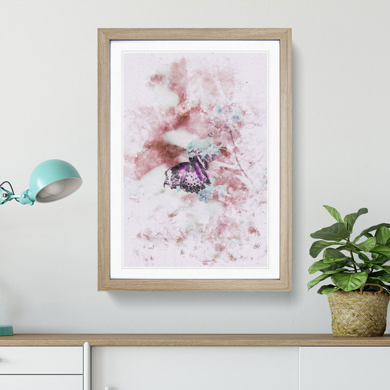 A Butterfly Upon A Flower - Single Picture Frame Painting on MDF, 33cm H x 24cm W x 2cm D, Oak Framed