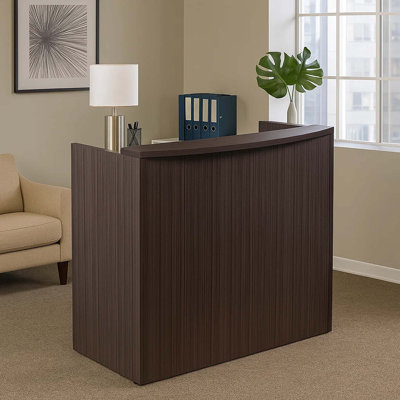 Jery Reception Desk, 71 Inch, Modesty Panel, Driftwood Smoke Gray