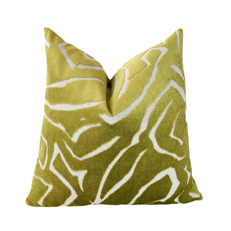 Housse de coussin en velours abstrait, 22 po x 22 po, Chartreuse