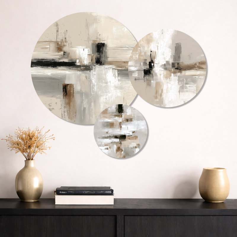 «Brown and Black Brushstroke Abstract Paint II», cubisme abstrait, art mural 3 pièces