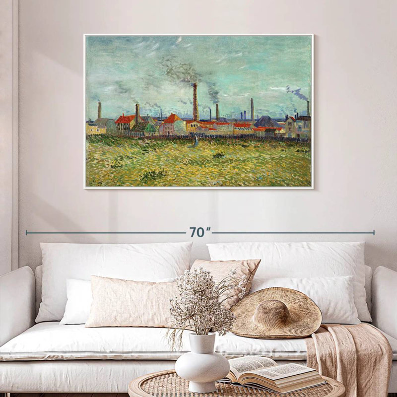 Usines à Clichy, 46 po x 31 po, Cadre flottant blanc