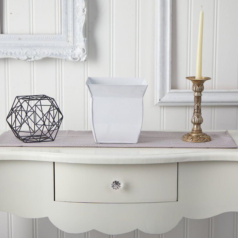 Metal Pot Planter, White, 8" H x 8" W x 8" D