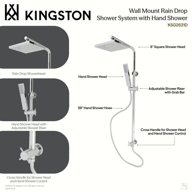 Système de douche à pluie avec douche à main Kingston Claremont Kingston, Laiton brossé