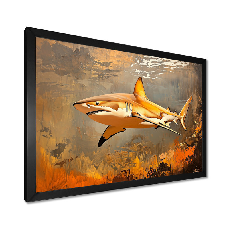 Natation de requin nageur I - art mural requin, H 12 po x l 20 po, Reproduction encadrée, Noir