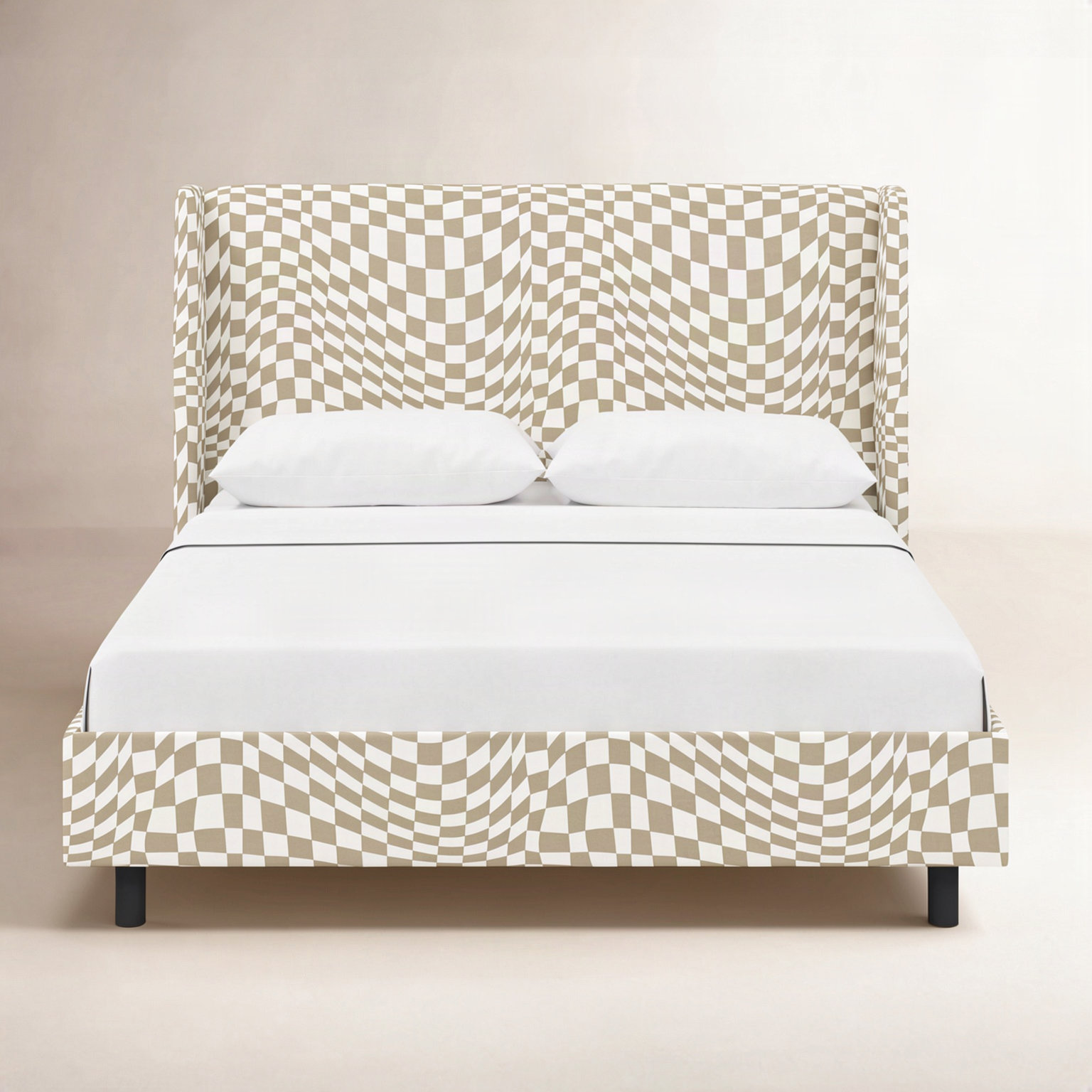 Lapa Wingback Bed, Queen, Groovy Tan Checkered
