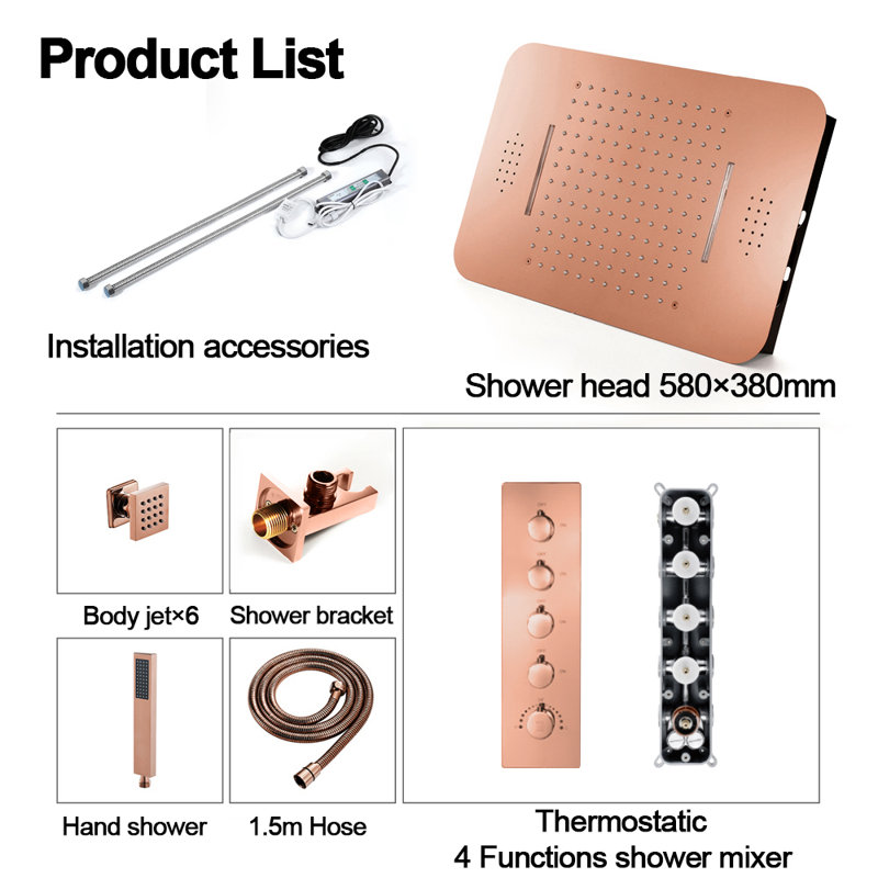 Thermostatic All-In-One Kit with Rough in-Valve, Rose Gold
