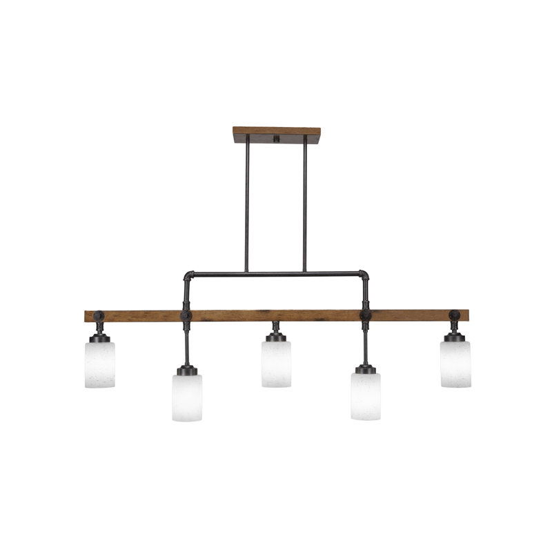 Portland 5 Light Bar Shown In Painted Wood-look Metal & Dark Granite Finish With 4" White Muslin Glass