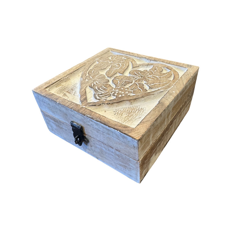 Heart Small Box-White Wash