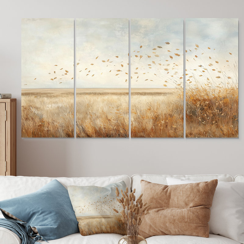 «Meadow Windy Prairie Leaves III» - Art mural venteux - Art mural traditionnel sur toile, 4, H 28 po x l 48 po