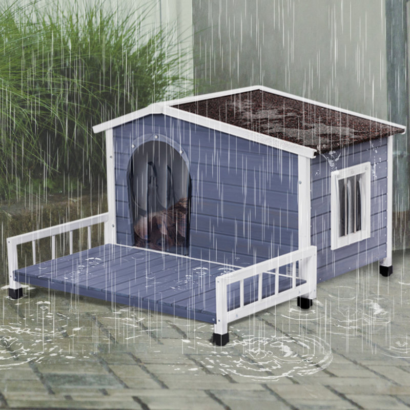 Niche pour chien d'extérieur en bois avec charnières, pieds surélevés, toit en asphalte ouvrable et plancher amovible