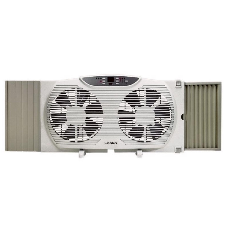 Lasko 12.9 in. H X 9 in. D 3 speed Electronically Reversible Twin Window Fan Remote Control