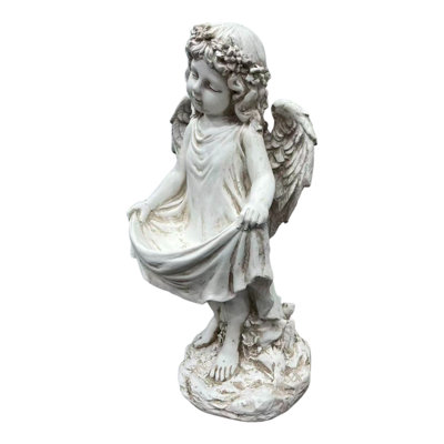 Tall Weathered Angel Cherub Garden Statue, Resin Dress Sculpture Figurine, Decorative Outdoor Yard Lawn Patio Backyard Landscape Ornament Decoration