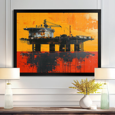 «Orange Orange Oil Plateform Ocean Drill - Oil Rigs / Fields», reproduction d'art