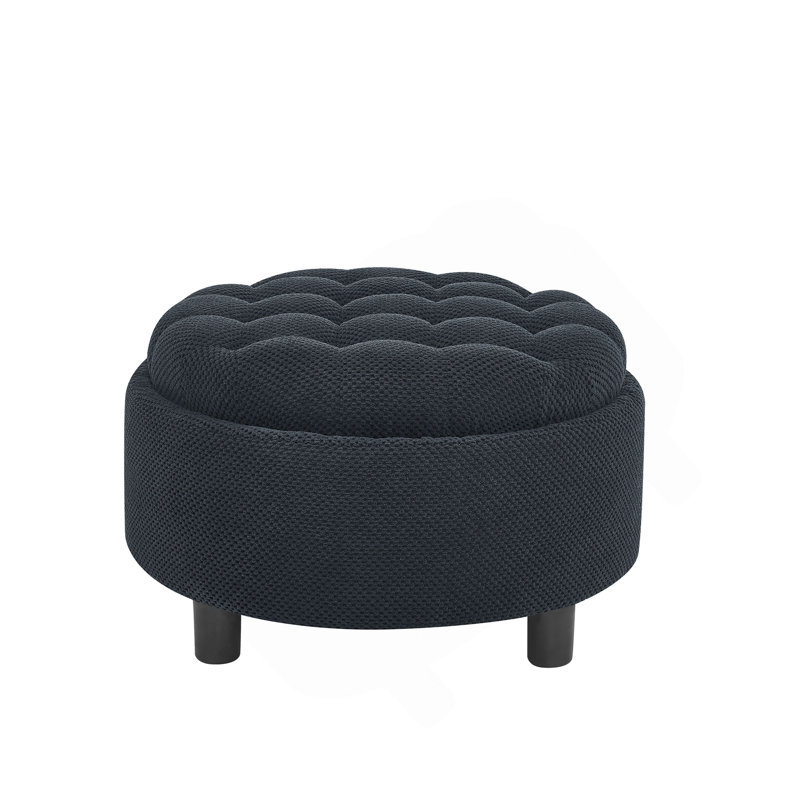 Repose-pieds rond avec rangement de 25 pouces avec plateau, table basse ronde en tissu capitonné avec rangement, repose-pieds rembourré avec plateau amovible pour salon, chambre à coucher