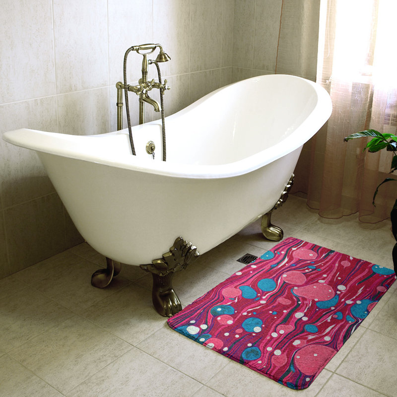 Tapis pour salle de bain à motif abstrait tourbillons, l 17 po x L 24 po, Rose/bleu
