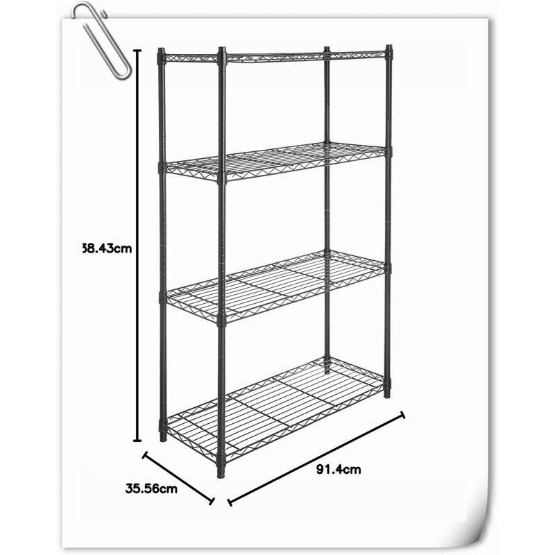 Organizer Rack Metal Shelving Unit, Black, 57.75" H x 36" W x 14" D